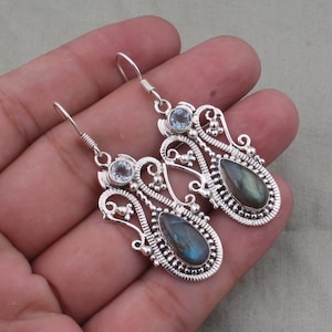 Labradorite & Blue Topaz Sterling Silver Earrings