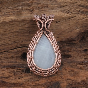 Handmade Copper Wire Wrapped Rainbow Moonstone Pendant