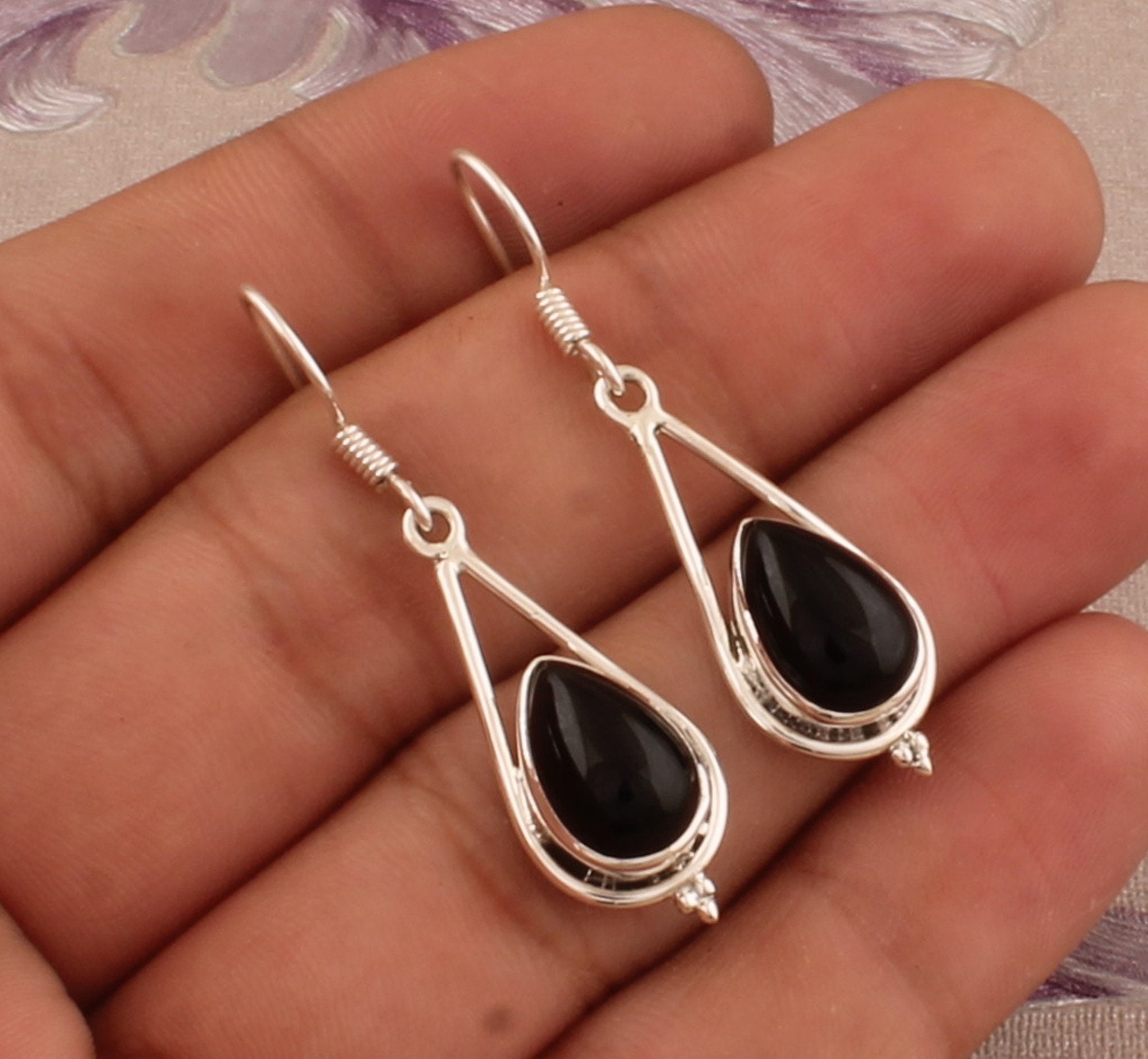 Orecchini In Onice Nero E Argento 925 – Fatto A Mano – Gioielli Etnici Per Donna