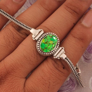 Green Turquoise Sterling Silver Bracelet: Adjustable Handmade Jewelry