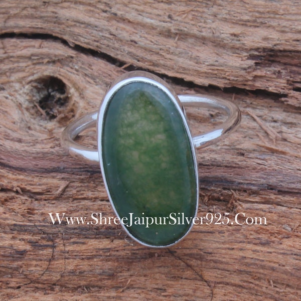 925 Sterling Silver Rings For Women Natural Green Jade Ring Oval Handmade Silver Gemstone Jewelry Engagement Vintage Dainty Birthday Ring