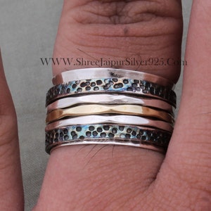 Three Tone Ring 925-Sterling Silver Ring,Spinner Ring,Antique Silver Ring,Brass With Copper With Silver Spinner Ring Thumb RingCyber2021 image 2