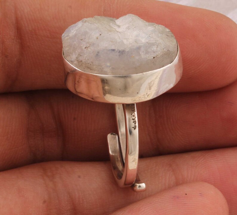 Rainbow Moonstone Raw Gemstone Ring 925-Antique Silver Ring,Boho Ring,Middle Finger Ring,Sterling Silver Rough Stone Ring One-Of-Kind-Pies