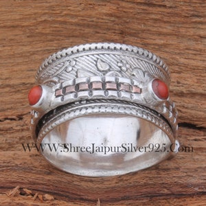 Bague toupie en argent sterling 925 : anneau de pouce grande taille, bijoux de méditation