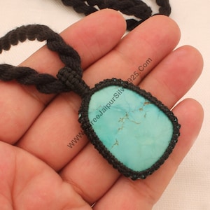 Handmade Turquoise Macrame Pendant Necklace: Bohemian Gemstone Jewelry