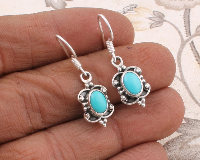 Natural Amazing Sleeping Beauty Turquoise AAA+Quality Gemstone Earring Cabochon Stone Boho Earring 925-Sterling Solid Silver Earring