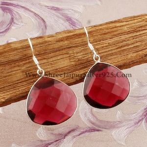 Handmade Rubellite Quartz Sterling Silver Heart Earrings