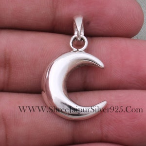 Solid 925 Sterling Silver Crescent Moon Plain Necklace Pendant For Women, Handmade Plain Moon Silver Pendant Gifts Idea For Her Anniversary