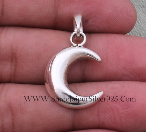 Handmade Sterling Silver Crescent Moon Pendant Necklace - Etsy