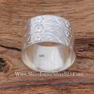 Silver Band Ring, Flower Band Ring, Thumb Ring, Statement Ring, anxiety ring, Thick Wide Band, Boho Ring, Handmade Jewelry