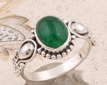 Green Jade AAA+Quality Gemstone Ring Cabochon Stone Boho Ring 925-Adjustable Silver Ring Ring Finger Ring Birthstone