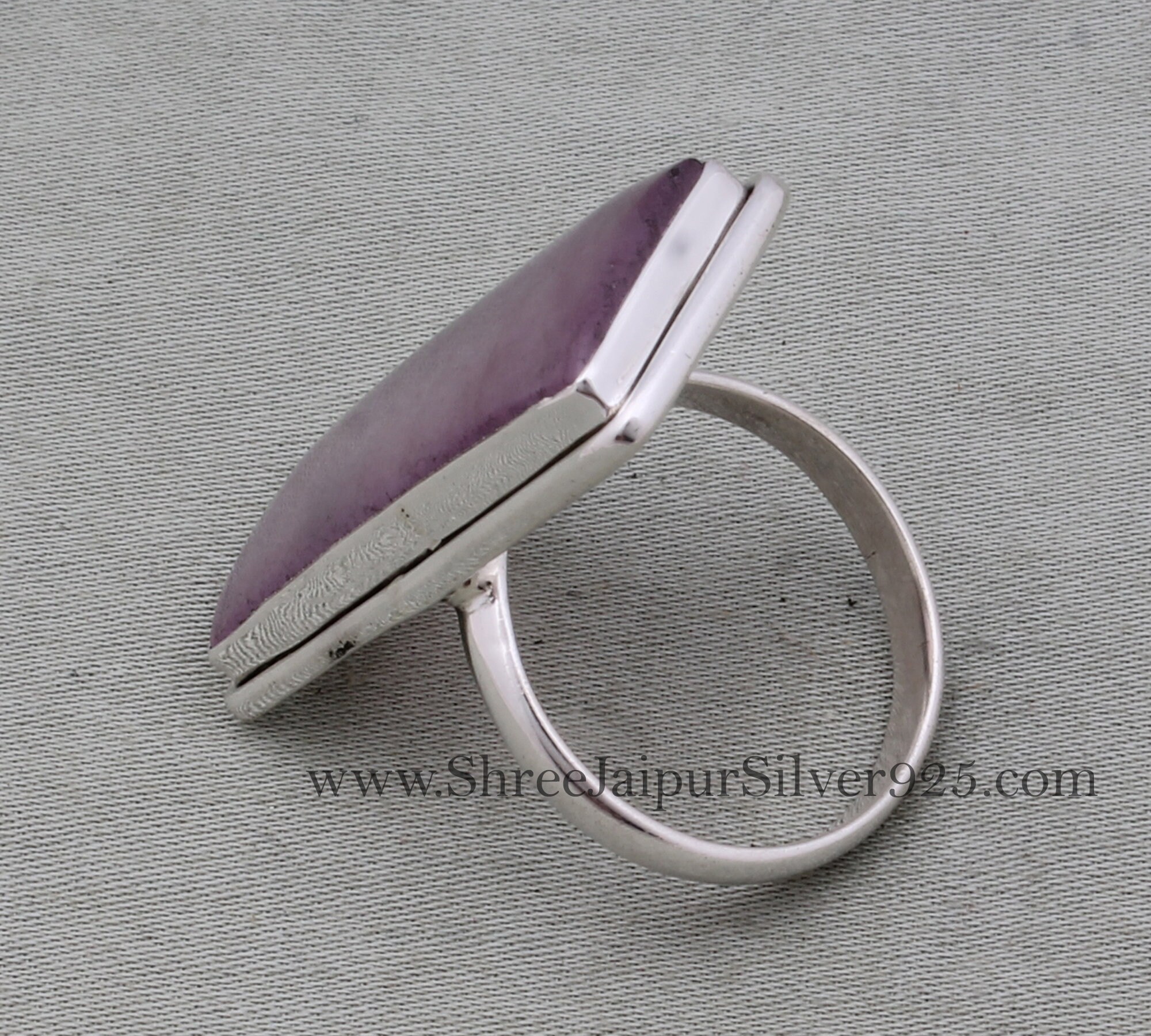 ラベンダー翡翠リング：ハンドメイド925スターリングシルバーの