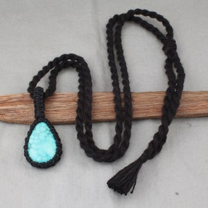 Handmade Tibetan Turquoise Macrame Pendant Necklace: Bohemian Gemstone Jewelry