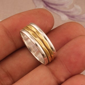 Two Tone Spinner Ring, Solid 925 Sterling Silver Ring For Gift Idea A unique and Stylish Silver Ring Wave Design Gold-Plated Bohemian Ring