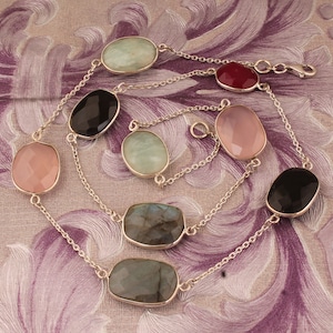 925 Sterling Silver Necklace Silver Jewelry, Multi Gemstone Silver Necklace, Gemstone Necklace, Handmade Gift Healing Gemstone Jewelry Women