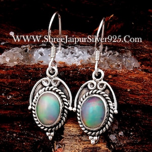 Ethiopian Opal Sterling Silver Earrings: October Birthstone, Handmade