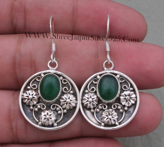 Orecchini In Argento Sterling 925 Con Pietra Verde Giada - Design Elegante, Lunghezza 3 Cm, Larghezza 0,8 Cm - 2