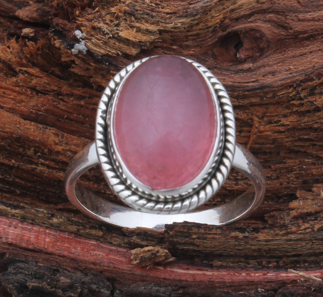 Pink Jade Sterling Silver Ring - Middle Finger Ring - Etsy