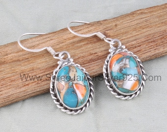 Oyster Koppar Turkos Sterling Silver Örhängen: Handgjorda Boho Smycken