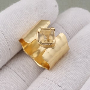 22K Gold Plated Citrine Ring - Brass Band Ring