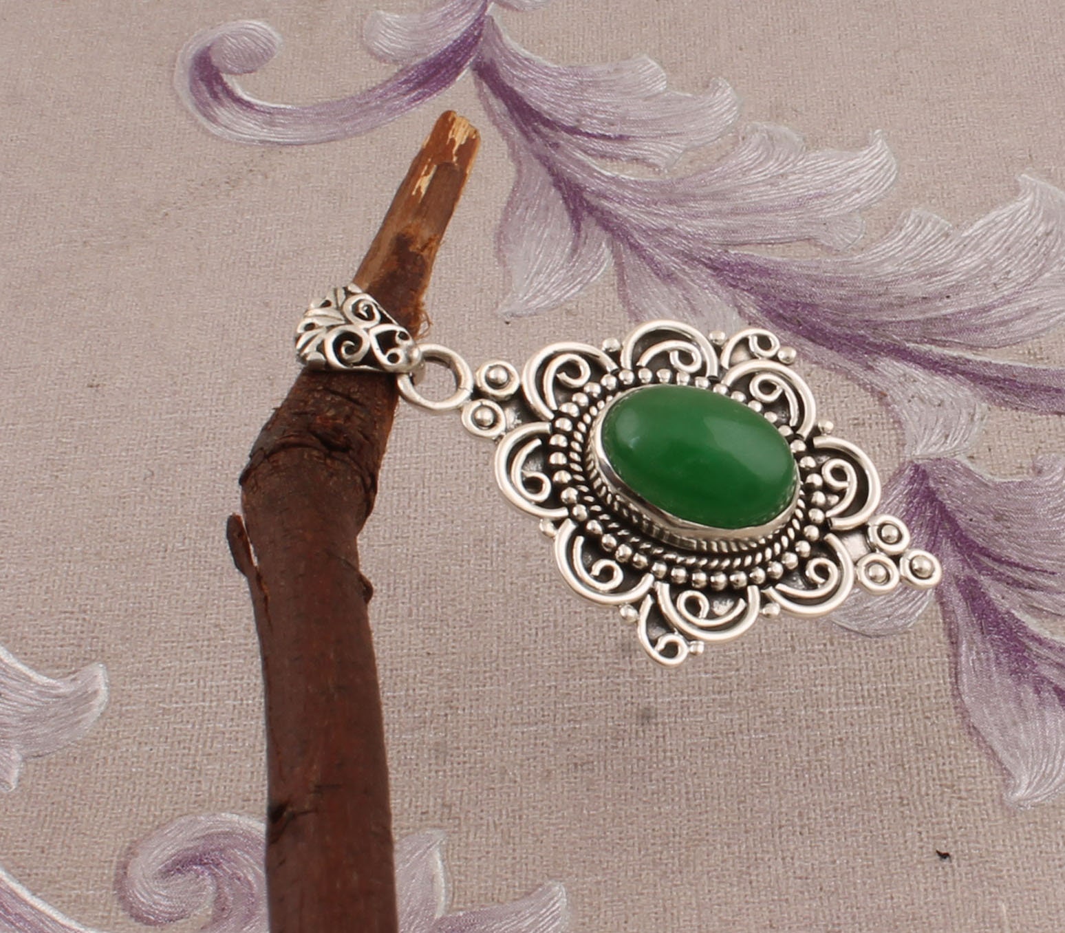 Natural Green Jade Gemstone Necklace 925 Silver Necklace | Etsy