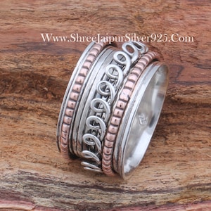 Two-Tone Sterling Silver Spinner Ring: Handmade Boho Fidget Band