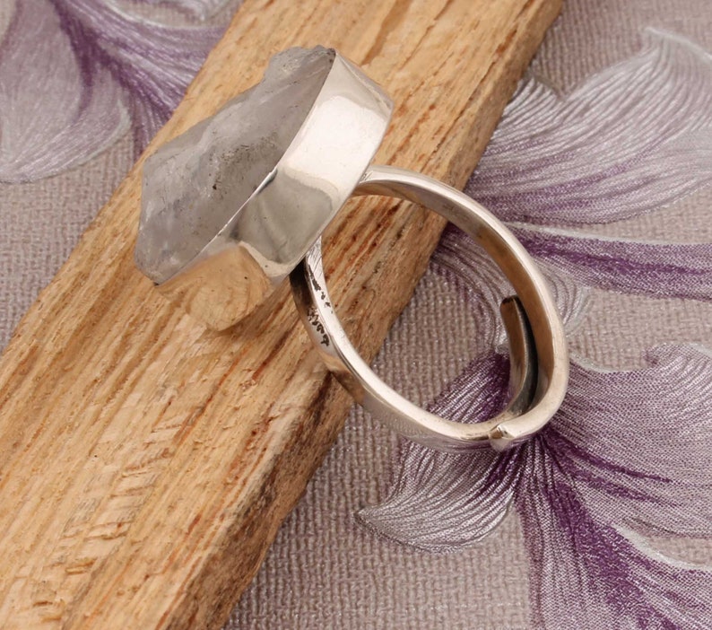 Rainbow Moonstone Raw Gemstone Ring 925-Antique Silver Ring,Boho Ring,Middle Finger Ring,Sterling Silver Rough Stone Ring One-Of-Kind-Pies
