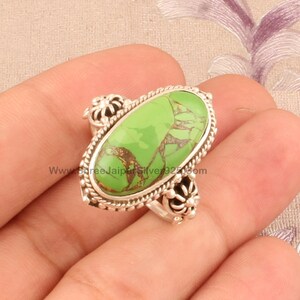 Green Copper Turquoise Solid 925 Sterling Silver Ring For Women, Designer Handmade Women Oval Stone Ring For Wedding Anniversary Gift Idea