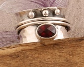Red Garnet Spinner Christmas Ring-Silver Band Ring-Sterling Silver Ring-Spinner Ring-Red Garnet Spinner Ring-Thumb Ring-Red Garnet Spinner