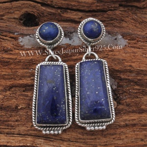 Natural Lapis Lazuli Solid 925 Sterling Silver Earrings For Women, Handmade Gemstone Boho Silver Earring For Wedding Jewelry Bridesmaid Gift