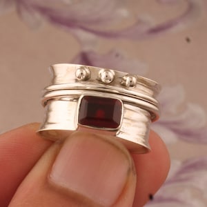 925 Sterling Silver Natural Red Garnet Spinner Ring, Designer Handmade  Boho Ring, Wedding Jewelry, Present For Her Gift Idea