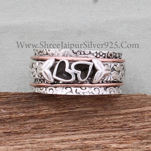 Herz Paar Spinner 925 Sterling Silber Spinner Ring, handgemachte Silber zweifarbige Fidget Ring Geschenke für ihren Boho Ring