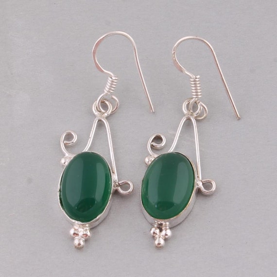 Amazing 925-Silver Earring Natural Green Jade Top Quality | Etsy