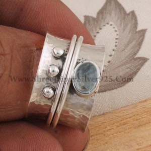 Solid 925 Aquamarine Natural Gemstone 925 Sterling Silver Ring,Silver Band Ring 925-Sterling Silver Ring,Spinner Ring Thumb Ring,Etsy cyber image 2