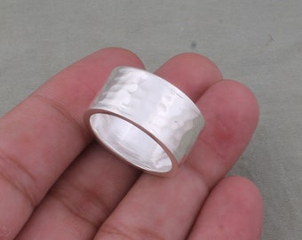 Handmade Hammered Sterling Silver Wide Band Ring