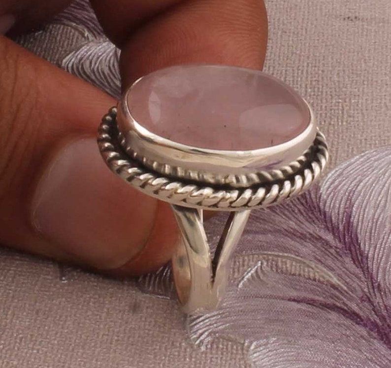 Natural Amazing Rose Quartz AAAQuality Gemstone Ring 925-Sterling Silver Ring,Engagement Ring,Antique Silver Ring,Middle Finger Ring image 3