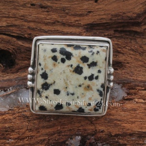 Dalmatian Jasper Sterling Silver Ring - Handmade Women&#39;s Jewelry