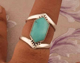 Tibetan Turquoise Ring: Sterling Silver Double Band