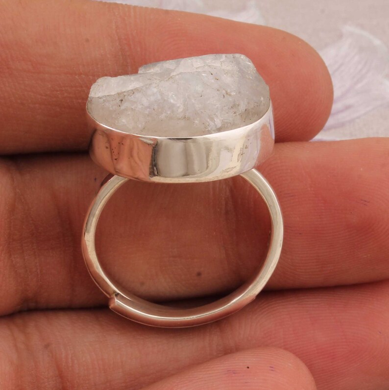 Rainbow Moonstone Raw Gemstone Ring 925-Antique Silver Ring,Boho Ring,Middle Finger Ring,Sterling Silver Rough Stone Ring One-Of-Kind-Pies