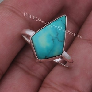 Tibetan Turquoise Ring: 925 Sterling Silver Dainty Gemstone