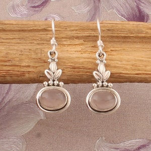 Rose Quartz Sterling Silver Earrings: Oval Gemstone, Handcrafted