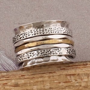 Three Tone Ring 925-Sterling Silver Ring,Spinner Ring,Antique Silver Ring,Brass With Copper With Silver Spinner Ring Thumb RingCyber2021 image 1