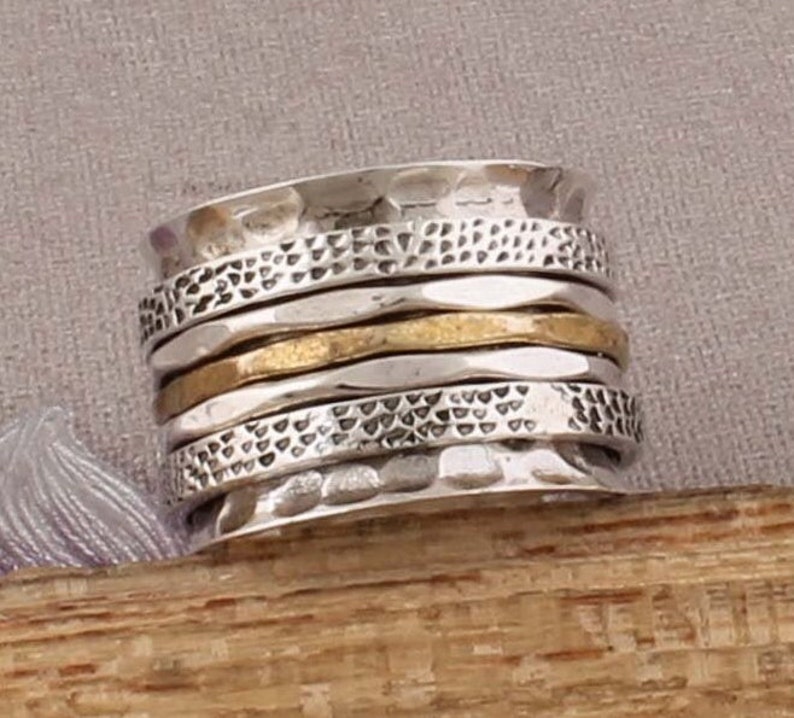 Three Tone Ring 925-Sterling Silver Ring,Spinner Ring,Antique Silver Ring,Brass With Copper With Silver Spinner Ring Thumb RingCyber2021 image 1