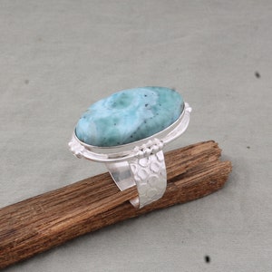 925 Sterling Silver Ring, Natural Larimar Ring For Women, Handmade Ring, Boho Band Ring, Bridesmaid Women Jewelry, Larimar Gemstone Ring