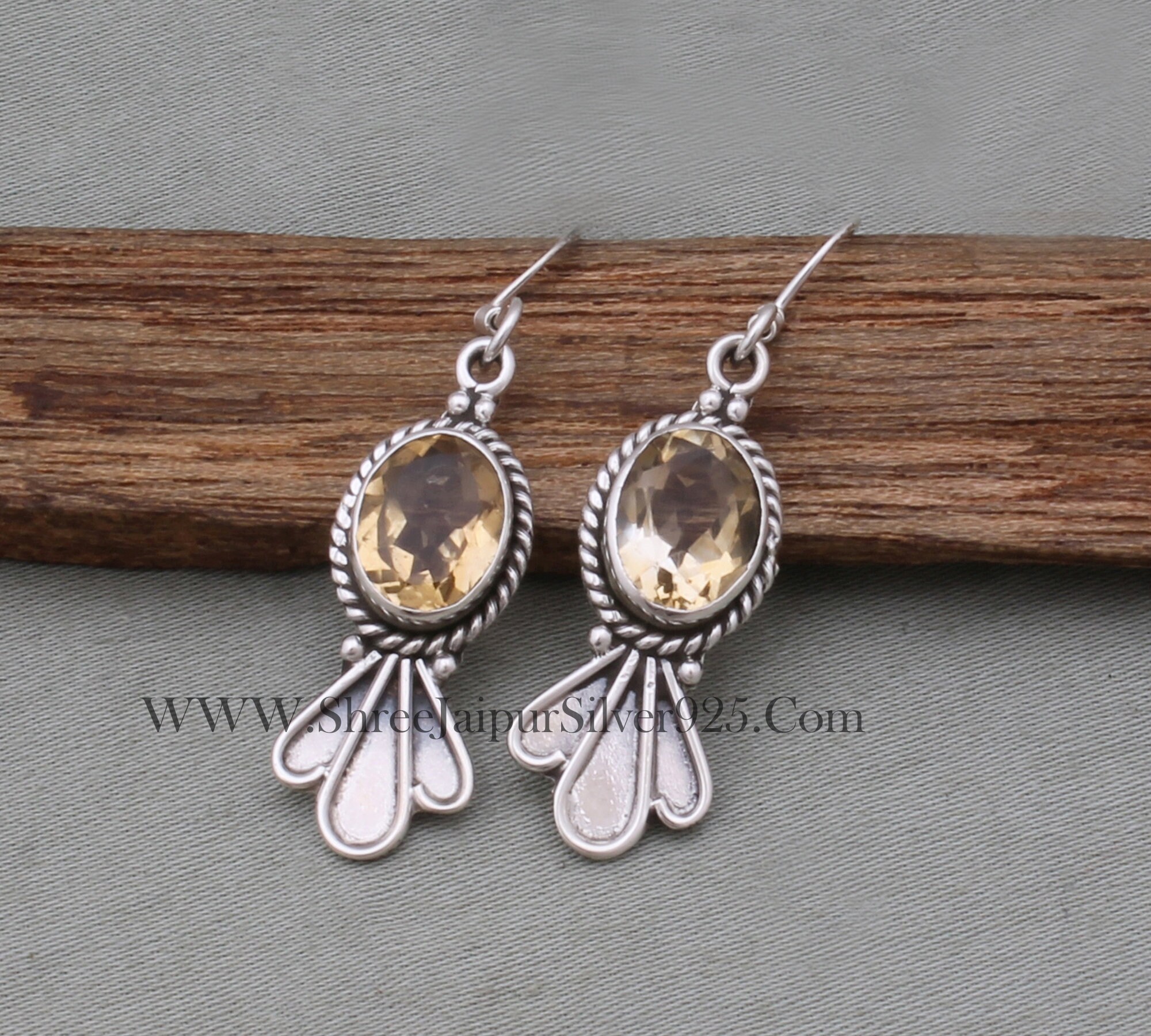 Boucles D'oreilles Argent Sterling Avec Citrine Naturelle - Modèle Chaîne #1518, Neuf Avec étiquettes ROSEMIMOSA