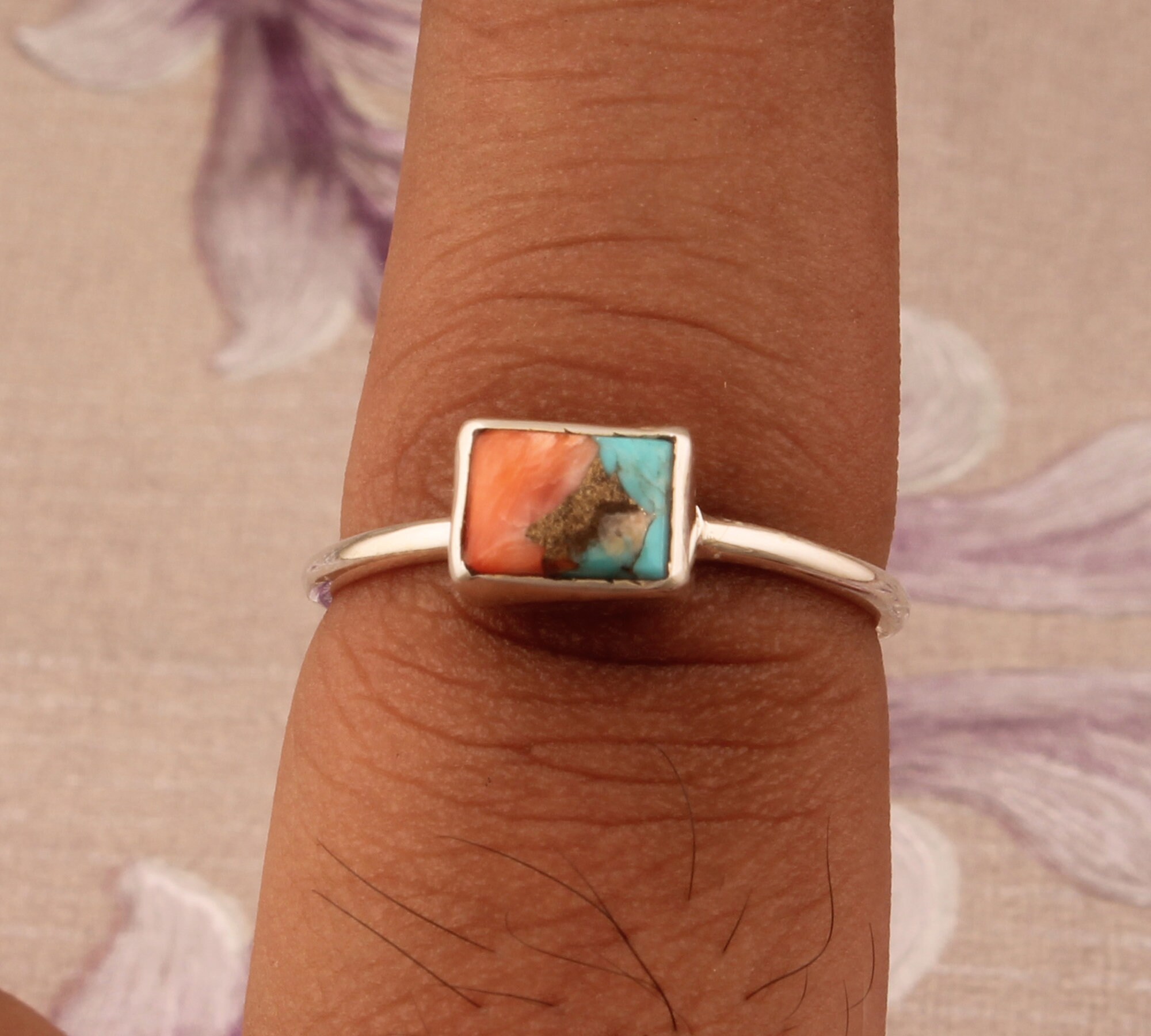Oyster Copper Turquoise Ring: Handmade 925 Sterling Silver Band - Etsy