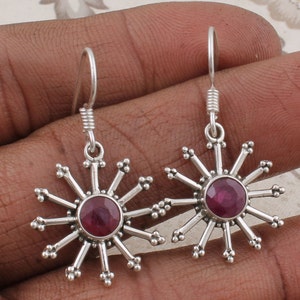 Handcrafted Ruby Gemstone Earrings, Boho 925 Silver, Anniversary Gift