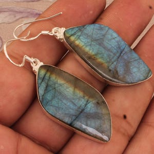 925 Sterling Silver Natural Labradorite Gemstone Earrings, Earrings, Designer Silver Earrings, Handmade Earrings, Labradorite Earring, Boho