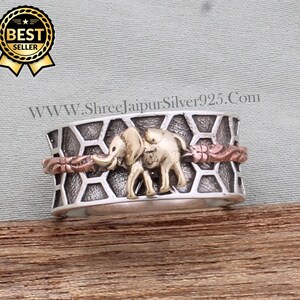 Handmade Three Tone Textured Band Meditation Fidget Ring Elephant Solid ...