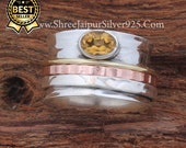 Citrine Spinner Rings, 925 Sterling Solid Silver Ring, Natural Citrine Rings, Three Tone Spinner Rings, Citrine Oval spinner, Gift For Her